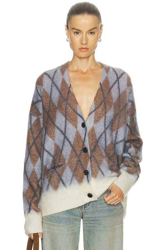 R13 Fluffy Plaid Cardigan in Brown Plaid | FWRD