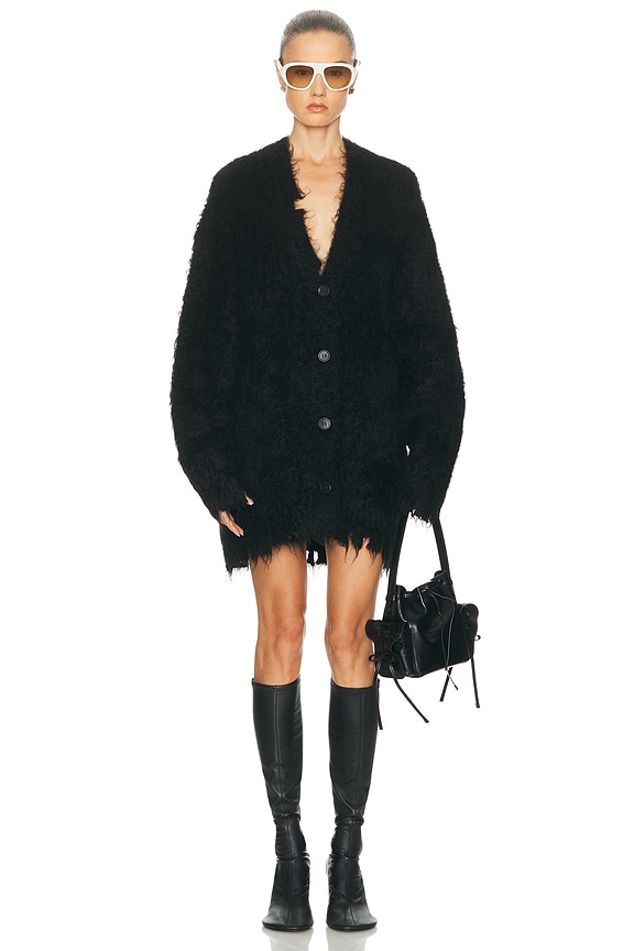 Blumarine Fur Collar Long Cardigan in Black | FWRD