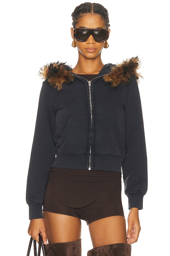 R13 Balloon Zip Up Hoodie in Washed Black | FWRD