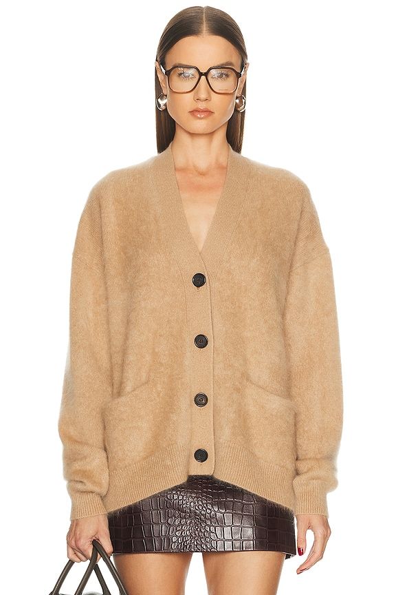 Acne Studios ベージュカーディガン Acne Studios Face Cardigan in Dusty Yellow | FWRD