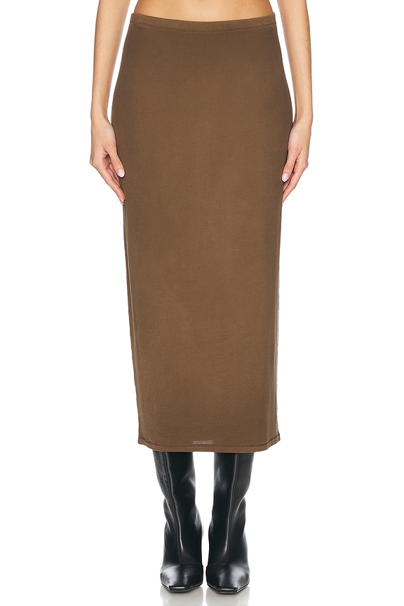 Enza Costa Stretch Silk Knit Essential Skirt in Olive Oil | FWRD