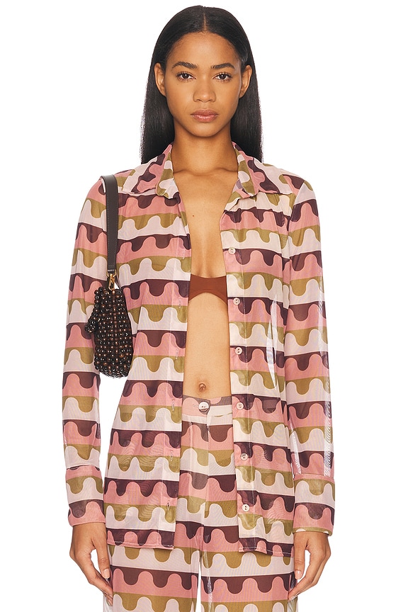 Missoni Long Sleeve Button Down Top in Multicolor Red