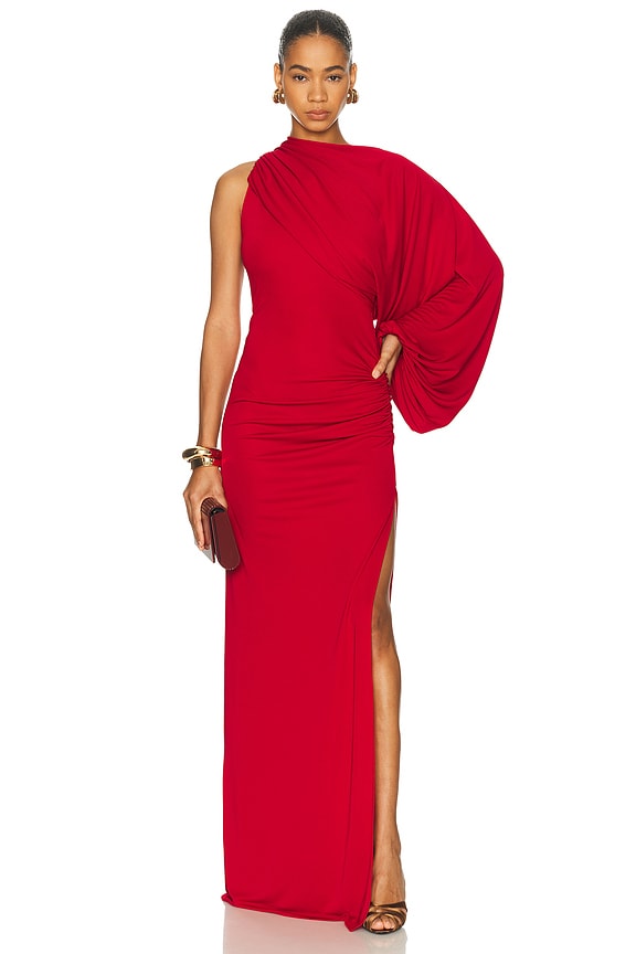 Helsa The Muse Cape Jersey Dress in Oxblood | FWRD