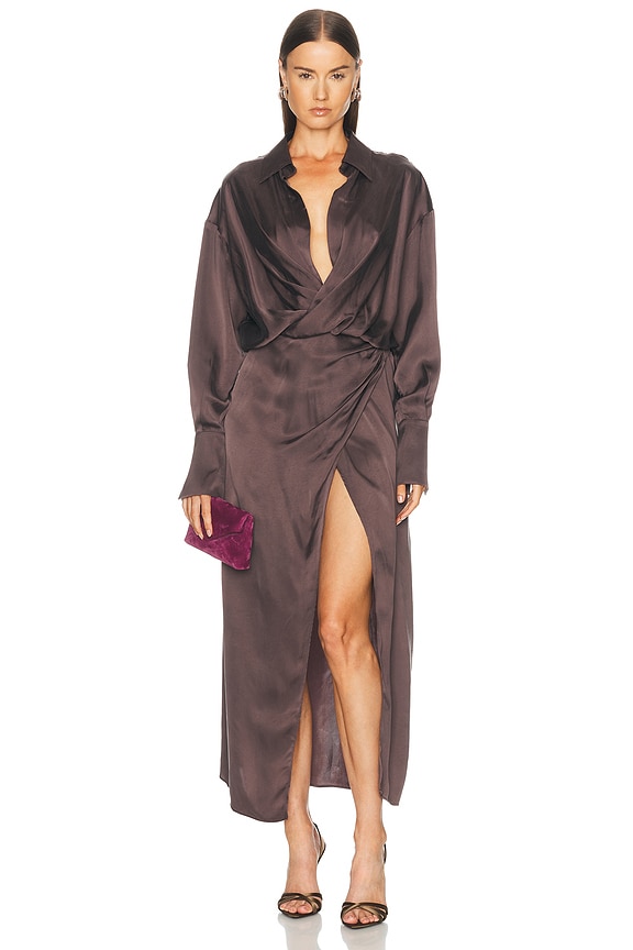 Helsa Oversized Shirt Dress in Tech Poplin in Rose Quartz | FWRD