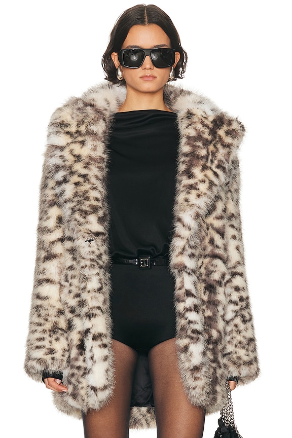 Shrimps Faux Fur Paddy Coat in Sand Leopard | FWRD