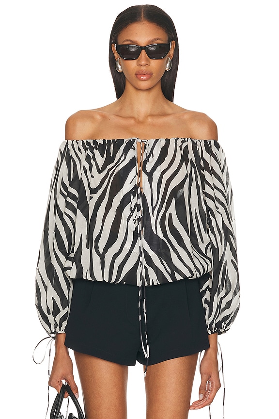Alexis Isa Top in Black & White Diamond Lace | FWRD