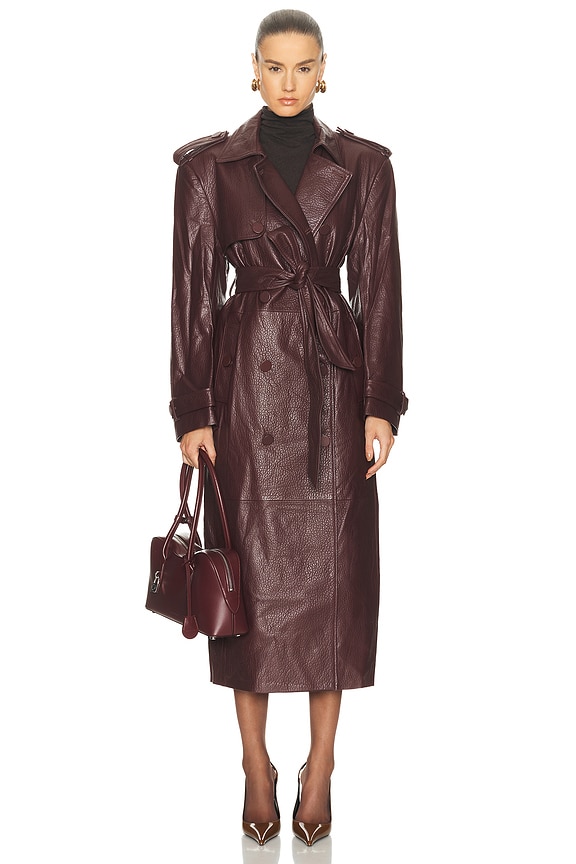 コテ Acne Studios Leather Trench Coat in Cognac Brown | FWRD