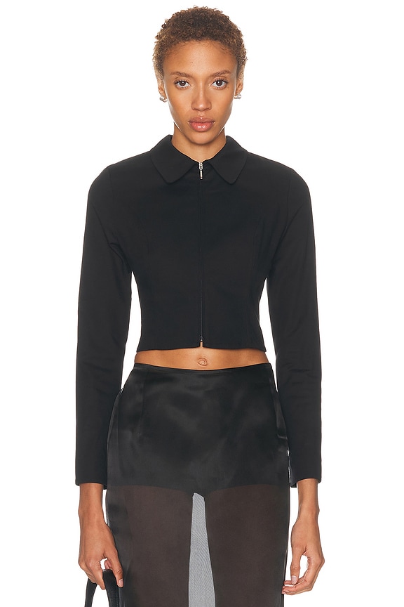 Miu Miu Cropped Zip Up Jacket in Blue | FWRD