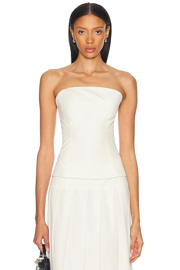 SIMKHAI Emerson Ruched Bustier Top in White | FWRD
