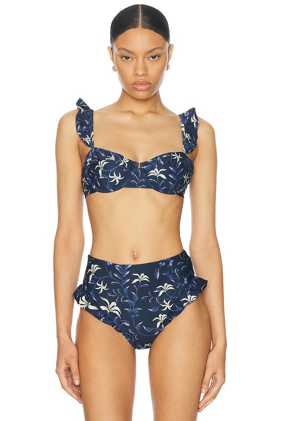 Zimmermann Devi Plunge V Wire Bra Bikini Top in Patch
