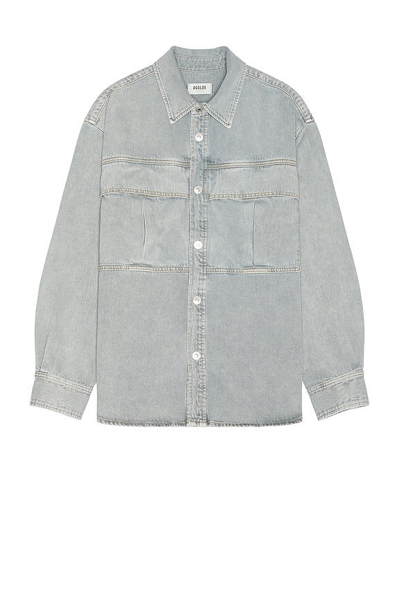 Engineered Garments Hooded Long Bush Cotton Shirt in Blue