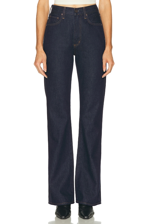 Miu Miu Logo Wide Leg Jean in Blue | FWRD