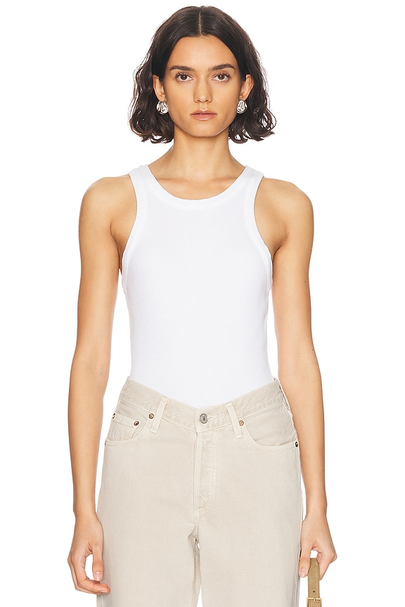【送料&関税込】Balenciaga White Stretch Wool Blend Tank Top Balenciaga Ribbed Tank Top in White | FWRD