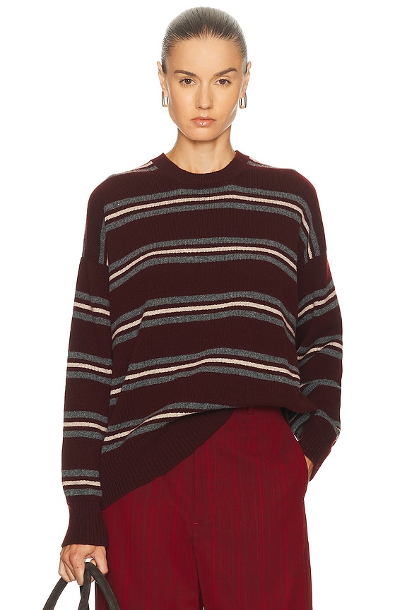 KHAITE Tilda Crewneck Marnier Stripe Sweater in Black & Powder
