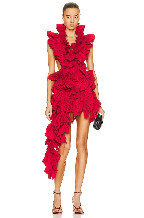 strapless open back dress Vintage Alexis Frilly Lace Red Floral Dress 3 months