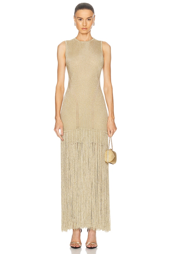 SEROYA Henne Metallic Dress in Gold | FWRD SEROYA Henne Metallic Dress in Gold | FWRD