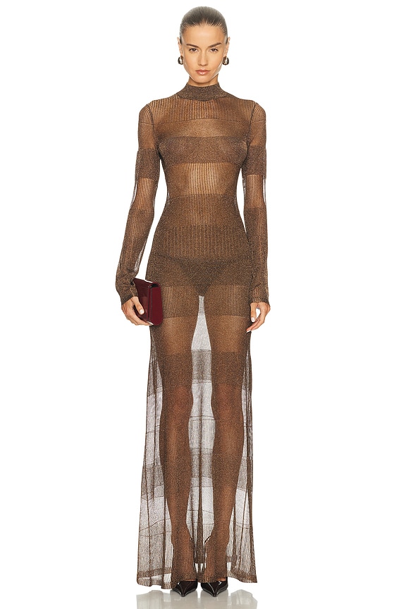 LaQuan Smith Mock Neck Column Gown in Gold | FWRD