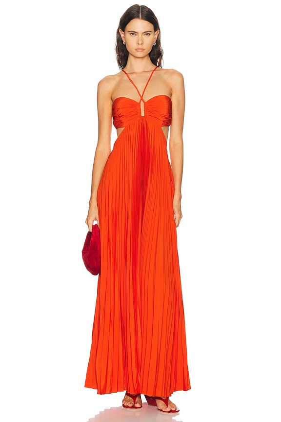 helsa red dress revolve Helsa VESTIDO LARGO CRINKLE PLEATED en Very Red