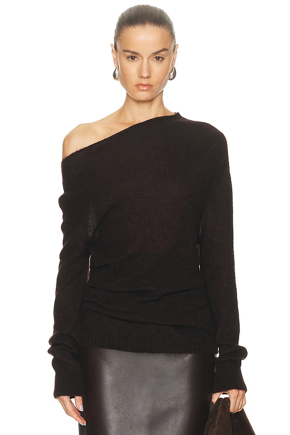 Acne Studios DAZE MOHAIR オフショルダーモヘアニット Acne Studios Daze Mohair Off the Shoulder Sweater in Dusty Blue | FWRD