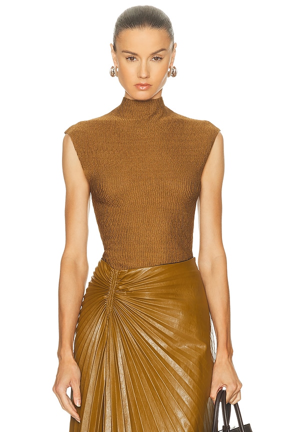 LaQuan Smith Mock Neck High Cut Bodysuit in Dark Olive | FWRD