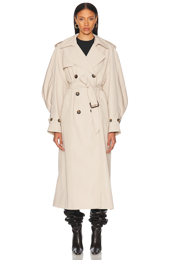 【送料&関税込】Balenciaga Deconstructed Gabardine Trench Co Balenciaga Deconstructed Trench Coat in Desert Beige | FWRD