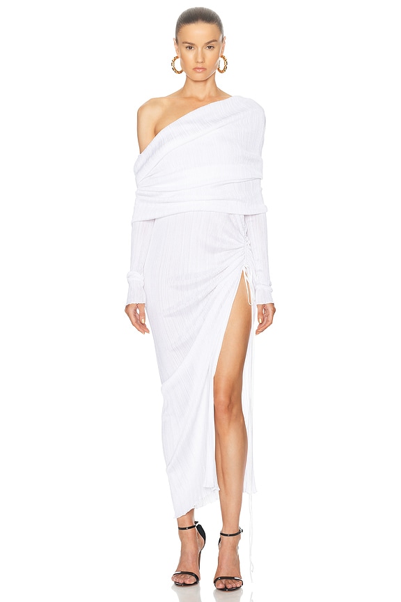 BALMAIN Open Neck Asymmetric Shirt Dress in Blanc | FWRD