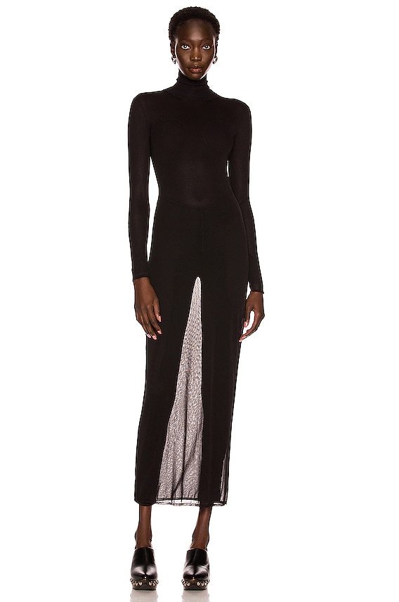 Bassike Raised Neck Rib Knit Long Sleeve Dress in Black | FWRD