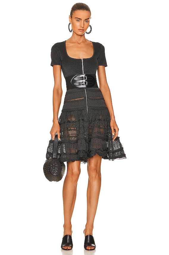 self-portrait Guipure Lace Mini Dress in Black | FWRD