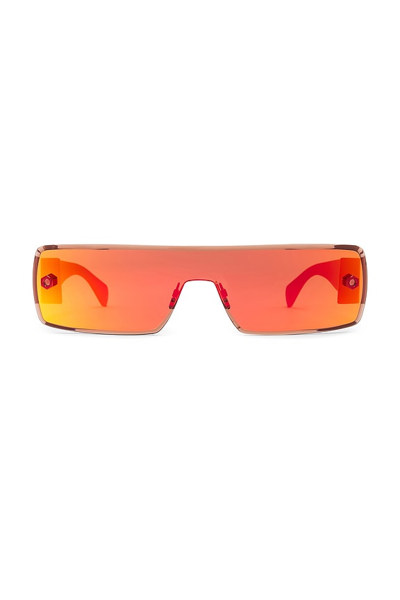 ALAÏA Lettering Logo Rectangular Sunglasses in Silver | FWRD
