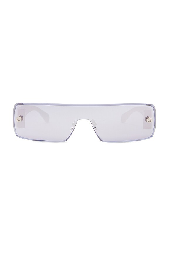 ALAÏA Lettering Logo Rectangular Sunglasses in Black & Grey  display picture 3