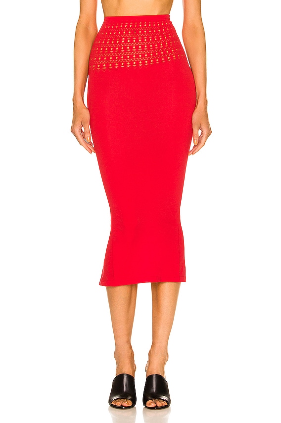 【Alex Perry】 Reganミディスカート Alex Perry Regan Ruched Skirt in Strawberry | FWRD