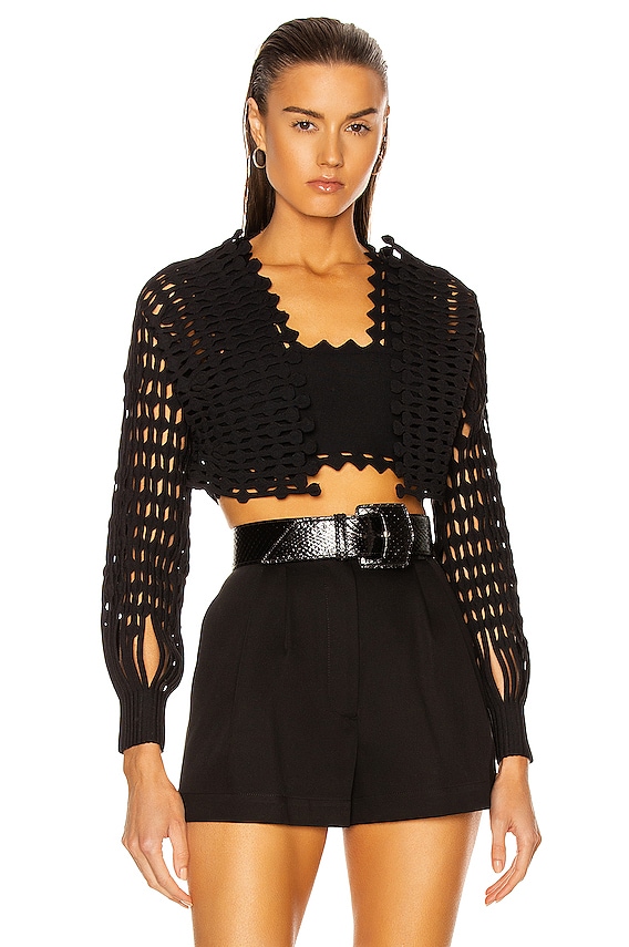 self-portrait Lace Tie Neck Crop Top in Black | FWRD self-portrait Lace Tie Neck Crop Top in Black | FWRD