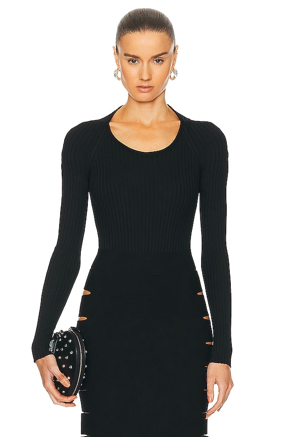 【BALENCIAGA】Long Sleeve Decollete Top Balenciaga Long Sleeve Decollete Top in Black | FWRD