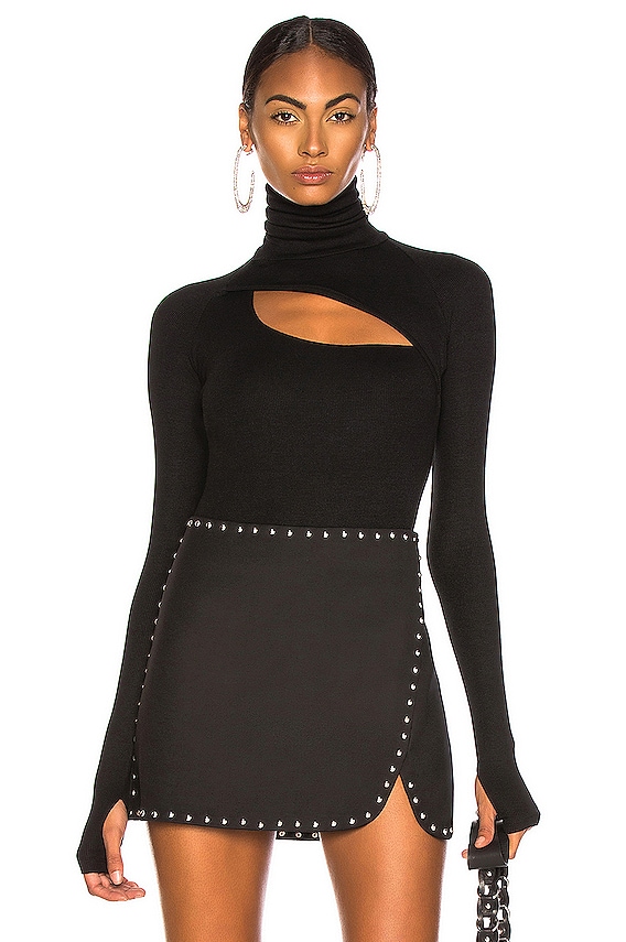 HELMUT LANG サイトスフリットミニスカト O04HW301095 G0FNAVY Helmut Lang Studded Mini Skirt in Black | FWRD