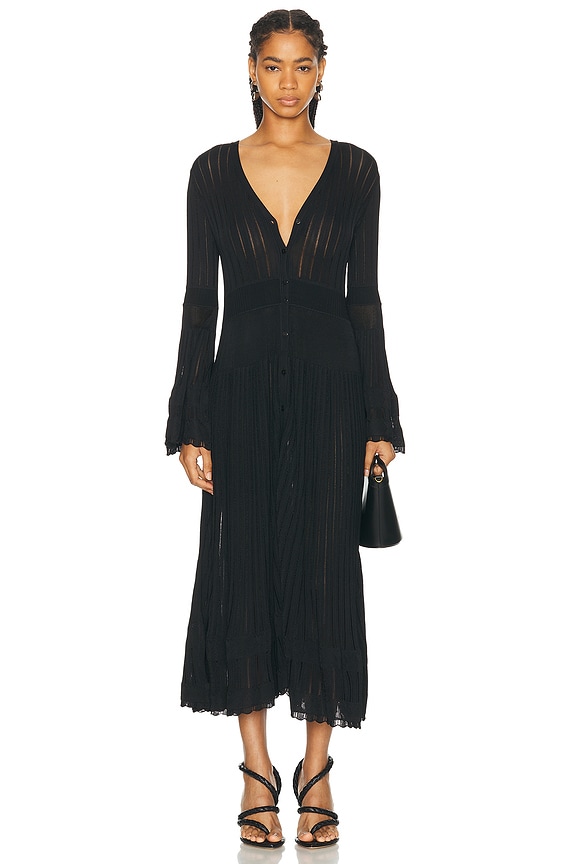 self-portrait Knit Peplum Midi Dress in Black | FWRD