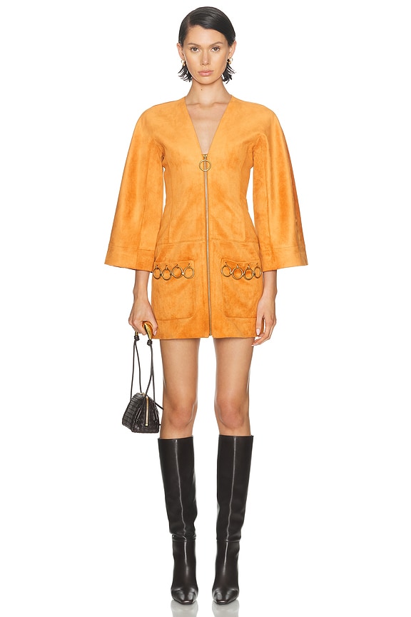 CAROLINE CONSTAS Finley Dress in Salmon & Orange Polka Dot | FWRD