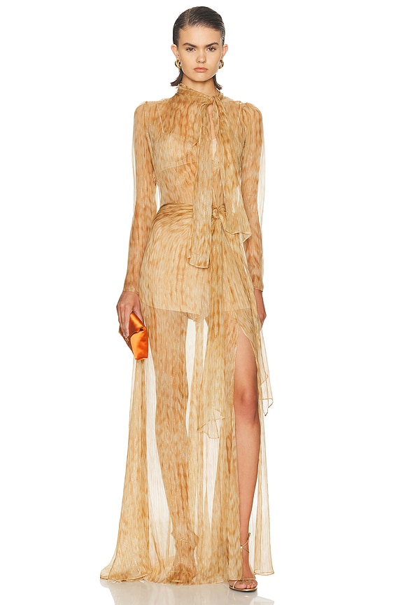 knee length dresses for ladies Yellow Satin Lace Maxi Dress – self-portrait-US main image 0