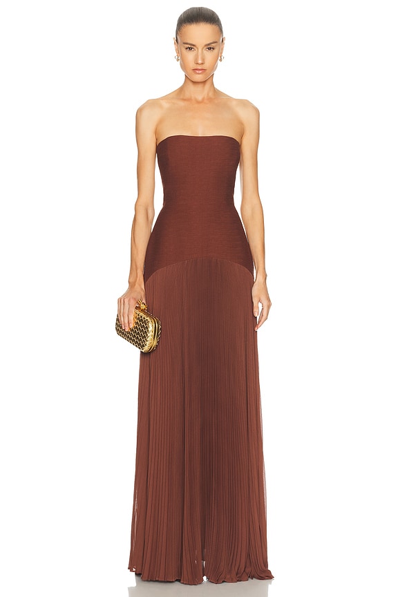 strapless open back dress Larissa Satin Maxi Dress With Ruched Petals - Blush Gold main image 1