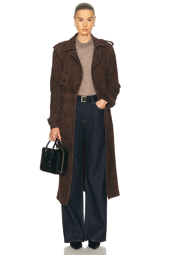 NOUR HAMMOUR Freja Relaxed Belted Trench Coat in Walnut & Expresso