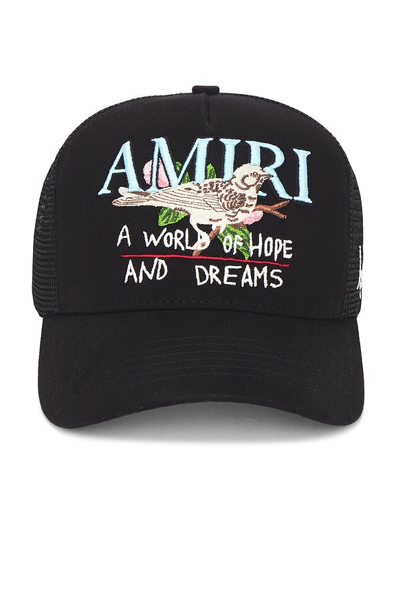 Amiri Crystal 3 Star Trucker Hat in Black & White in Black White