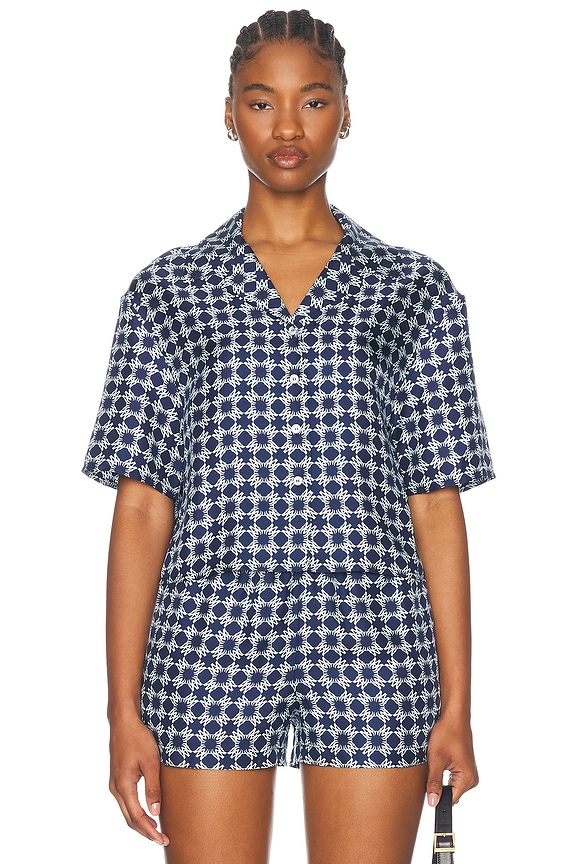 GANNI ロングブラウス Ganni Jacquard Denim Flounce Tie Blouse in Mid Blue Stone | FWRD