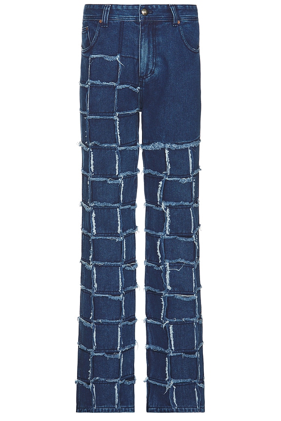 [Andersson Bell]★(Unisex) TROMPE L'OEIL PRINTED DENIM PANTS DENIM TROMPE L`OEIL LAYERED TYING PANTS apa768w(WASHED BLUE