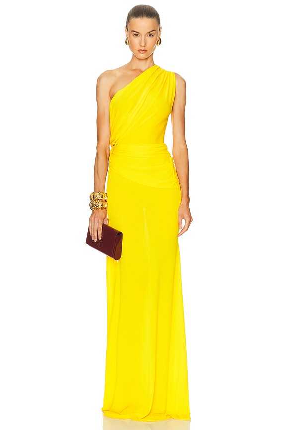Saint Laurent One Shoulder Maxi Dress in Vert Mousse | FWRD