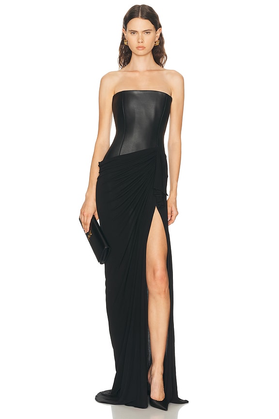 Saint Laurent Strapless Dress in Noir | FWRD