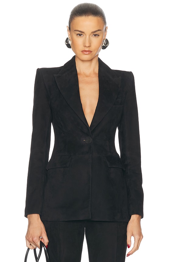 Bottega Veneta Structured Double Melange Jacket in Black | FWRD