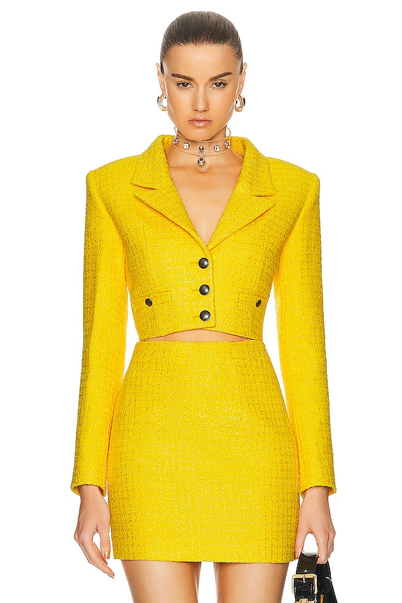 Alessandra Rich Sequin Tweed Jacket in Yellow & White | FWRD