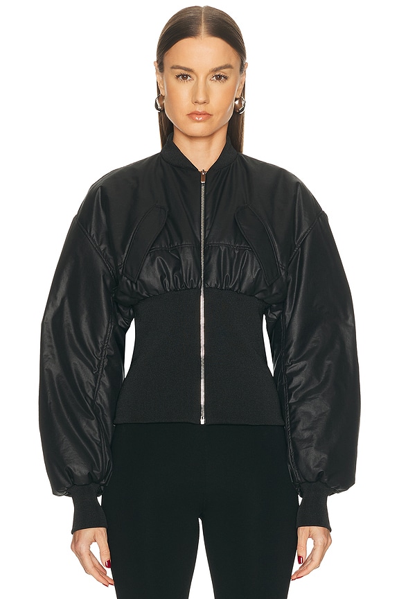 FWRD Renew Prada Nylon Short Sleeve Padded Jacket in Black | FWRD