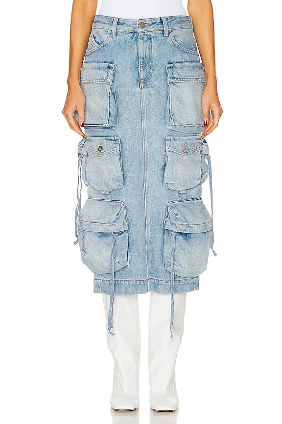 THE ATTICO Long Cut-out Skirt in Light Blue Denim | FWRD