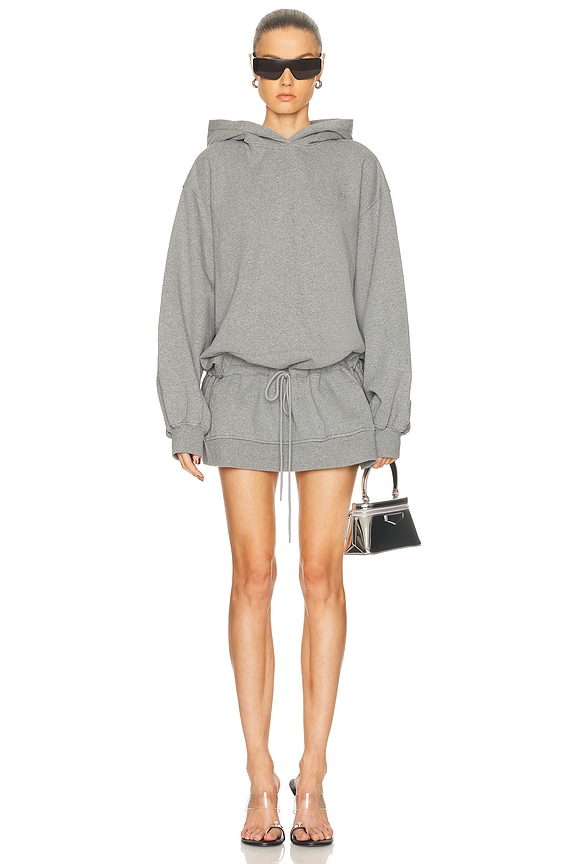 Marissa Webb So Uptight Plunge Henley Sweatshirt Dress in Heather Grey |  FWRD