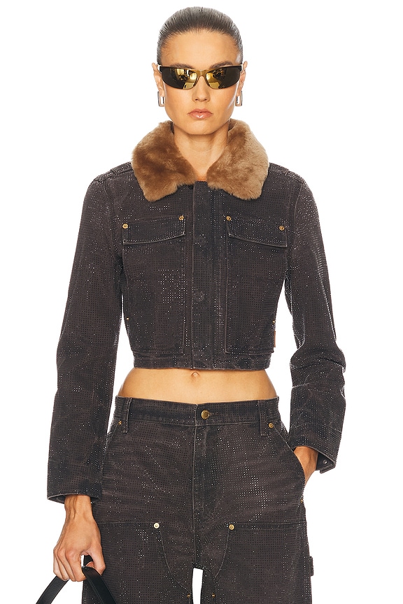 Alexander Wang Denim Faux Fur Jacket in Vintage Medium